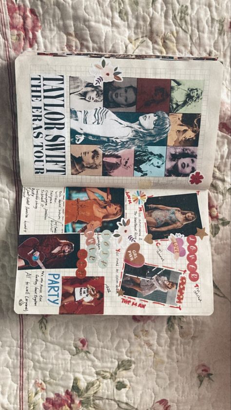 Taylor Swift Inspired Design, Taylor Swift Themed Journal, 1989 Taylor Swift Journal, Books Inspired By Taylor Swift, Scrapbook Journal Taylor Swift, Taylor Swift Confetti Ideas, Taylor Swift And Books Aesthetic, Taylor Swift Scrapbook Page, Scrapbook Taylor Swift Ideas