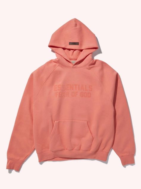 Pink Essentials Fear Of God, Peach Essentials Hoodie Outfit, Coral Essentials Hoodie Outfit, Coral Essentials Hoodie, Pink Essentials Hoodie, Hoodie Wishlist, Essentials Hoodie Outfit, Funky Fitz, Girl Wishlist