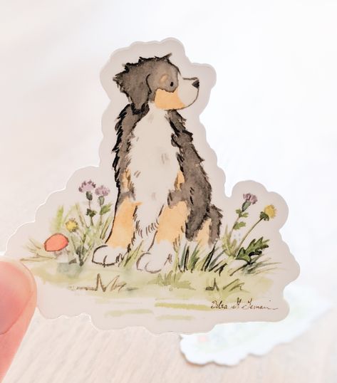 Bernese Mountain Dog Vinyl Die Cut Sticker, Waterproof Decal - Jasper and Ruby Art Dogs Watercolor, Dog Watercolor Painting, Dog Watercolor, Puppy Art, Gifts For Dog Lovers, Watercolor Dog, Die Cut Sticker, Mountain Dog, Dog Illustration