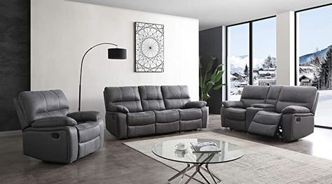 AmazonSmile: Betsy Furniture Microfiber Reclining Sofa Couch Set Living Room Set 8007 (Grey, Sofa+Loveseat+Recliner): Furniture & Decor Recliner Living Room, Taupe Sofa, Loveseat Recliners, Recliner Couch, Grey Sofa, Leather Reclining Sofa, Sofa Loveseat, Couch Set, Power Reclining Sofa