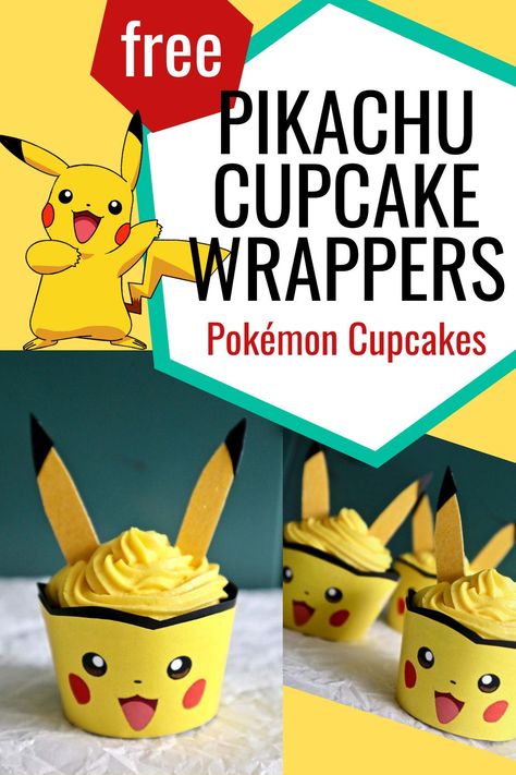 Make these cute Pikachu cupcakes with a free DIY cupcake wrapper. Perfect for a Pokémon birthday party. Pikachu Cupcakes, Pokémon Birthday Party, Pokemon Cupcakes Toppers, Pikachu Movie, Birthday Pikachu, Pokemon Party Decorations, Pokemon Cupcakes, Easy Pokemon, Pokemon Themed Party