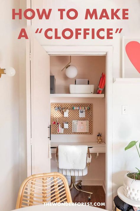 Desk In Small Closet, Makeup Desk In Closet, Small Closet Desk, Small Office Closet, Closet Desks, Small Closet Office, Stair Office, Desk In Closet, Closet Office Ideas Small