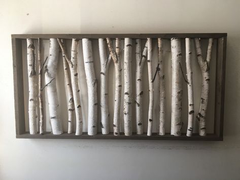 Birch Wood Art, Aspen Tree Decor Ideas, Birch Wall Art, Birch Branches Decor, Birch Tree Wall Art, Birch Branch Ideas, White Birch Decor, Framed Branches, Birch Wood Decor