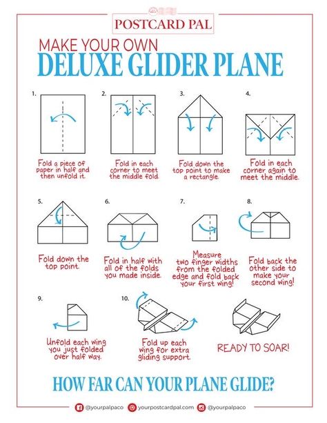 Paper Airplane Steps, Paper Airplanes Instructions, Cool Origami, Origami Paper Plane, Paper Airplane Template, Glider Plane, Paper Aeroplane, Make A Paper Airplane, Paper Birds