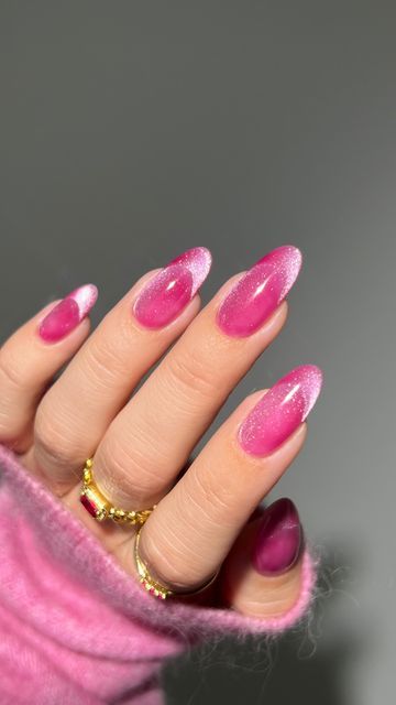 Aistė Haas on Instagram: "because pink is great for any szn 💅🏻✨💗💕💖 ——— #pinknails #glitternails #sparklenails #frenchtip #nailart #nails #cutenails #barbie #barbienails" Magnetic Pink Nails, Pink Magnetic Nails, Magenta Pink Nails, Dark Pink Nails Designs, Pink Velvet Nails, Nicki Concert, Hoco 2023, Hot Pink Nail, Magenta Nails