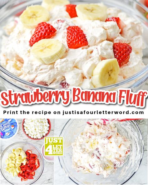 Banana Fruit Salad, Fruit Fluff, Creamy Fruit Salad, Jello Fruit Salads, Strawberry Banana Cheesecake Salad, Strawberry Cheesecake Salad, Banana Salad, Sweet Salads, Cheesecake Fruit Salad