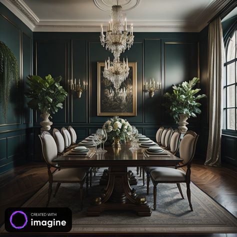 Dark Teal Dining Room, Hunter Green Dining Room, Dark Green Dining Room Walls, Dark Green Dining Room, Bedroom Green Walls, Modern Victorian Dining Room, Green Dining Room Walls, Victorian Dining Room, Dining Room Teal