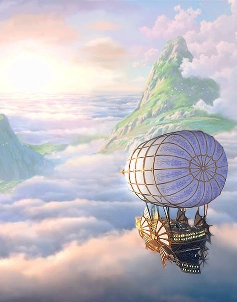 ♔ Naviguer les Nuages ♔ Sailing the Clouds Sky Ship Fantasy Art, Fantasy Airport, Airship Design, Rhea Goddess, Fantasy Airship, Sky Pirate, Sky Ship, Airship Art, Flying Ship