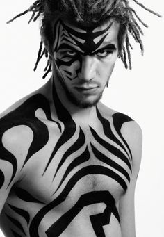 black face and body paint Carnival Makeup, Male Makeup, Tattoo Girls, Zebra Stripes, Fantasy Makeup, Face Skin Care, Black Body, Face Art, Art Paint