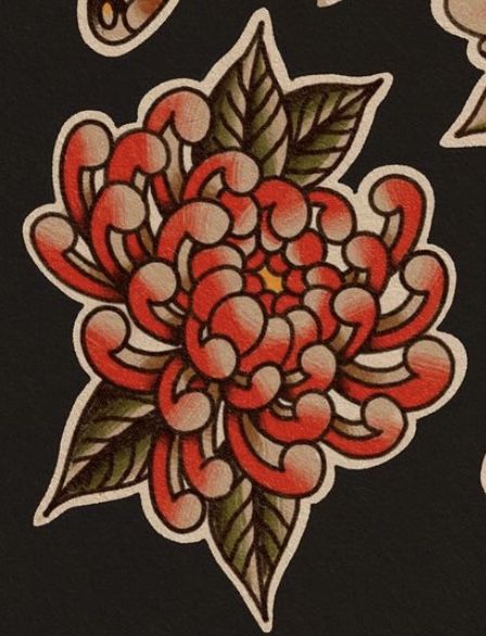 Crysanthemum Tattoo Colored, Crysanthemum Tattoo Traditional, Minimalist Chrysanthemum Tattoo, Chrysanthemum Tattoo Ideas, Crystanthium Flower Tattoo, Chrisanthiums Flowers Tattoos, Spider Chrysanthemum Tattoo, American Traditional Chrysanthemum, Red Chrysanthemum Tattoo