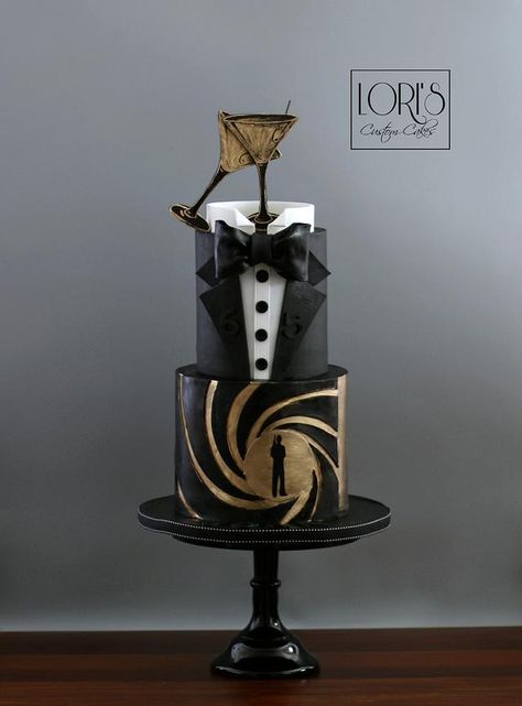 60th Birthday Cake For Men, James Bond Cake, James Bond Wedding, James Bond Theme Party, Gatsby Cake, Soccer Birthday Cakes, Black And Gold Cake, Bond James Bond, Cake Design For Men