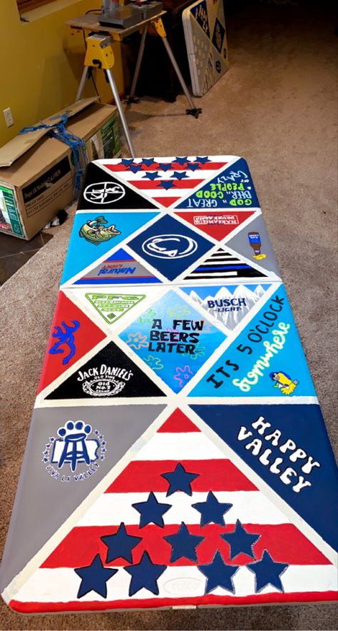 Pong Table Painted, Beer Pong Table Diy, Diy Beer Pong, Diy Beer Pong Table, Beer Pong Table Designs, Ping Pong Tables, Beer Pong Tables, Summer Painting, Fun Party Games