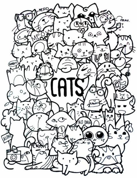 Doodle Animals, Alphabet Animals, Arte Doodle, Cat Coloring, Animals Cartoon, Monster Drawing, Doodle Art Journals, Cat Doodle, Doodle Art Drawing