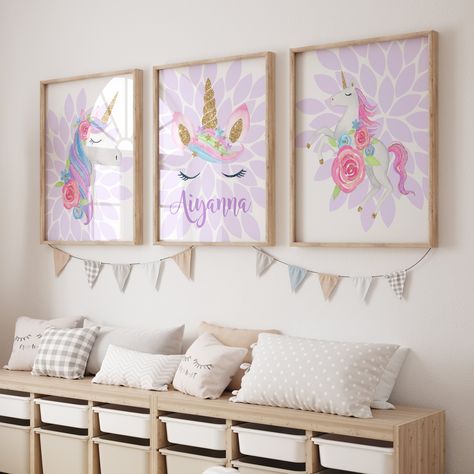 Girls Bedroom Unicorn, Girls Room Unicorn, Unicorn Themed Bedroom, Unicorn Rooms, Unicorn Bedroom Decor, Wall Decor Kids Room, Rainbow Bedroom, Unicorn Room, Unicorn Bedroom