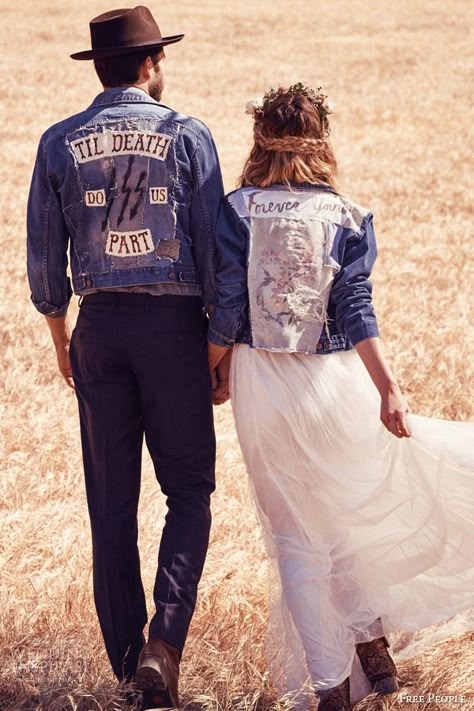 Free People Wedding Dresses — FPEverAfter Bridal Collection | Wedding Inspirasi Free People Bridal, Free People Wedding Dress, Hungarian Wedding, Free People Wedding, Romanian Wedding, Biker Wedding, Boho Style Wedding Dress, Denim Wedding, Wedding Jackets