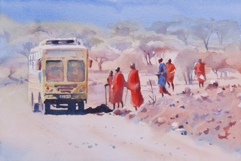 Bus Stop Painting, Watercolor Art Lessons, Bus Stop, Tanzania, Art Lessons, Watercolor Art, Drawings, Quick Saves, Art