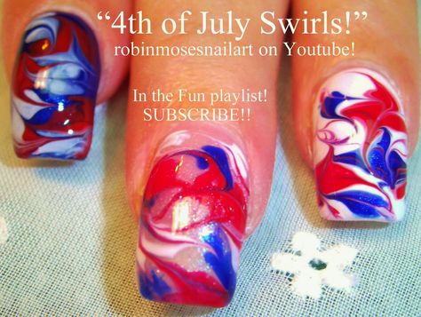 4th of July Nail Art - No Water Marble Nail Art - 4th of july Nails 4th Of July Nail Art, 4th Of July Nail, Robin Moses, Firework Nails, Water Marble Nail Art, Diy Fails, Patriotic Nails, Water Marble Nails, Fourth Of July Nails