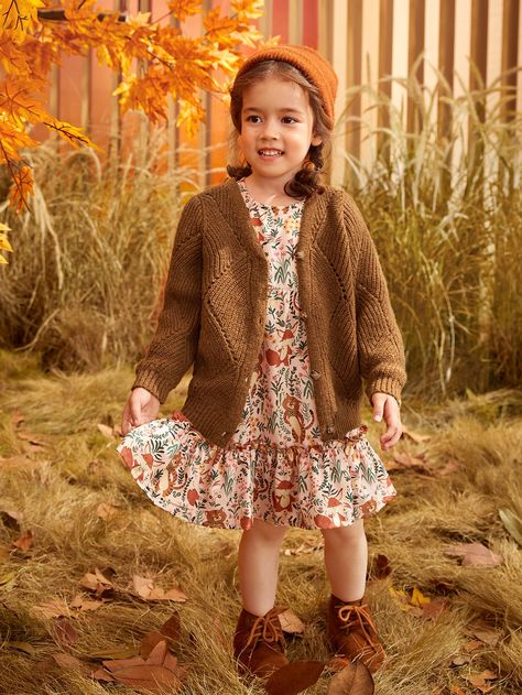 Coffee Brown Casual Collar Long Sleeve Fabric Plain Cardigan Embellished Slight Stretch Fall/Winter Toddler Girls Clothing Brown Cardigan Outfit, Toddler Girl Cardigan, Plain Cardigan, Brown Cardigan, Kid Fashion, Pointelle Knit, Girls Cardigan, Coffee Brown, Camisa Polo