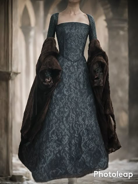 Northern Dress Game Of Thrones, House Stark Outfits, House Stark Fashion, House Stark Dress, Baratheon Dress, Winterfell Dress, Tudors Dress, Sansa Stark Dress, Stark Dress