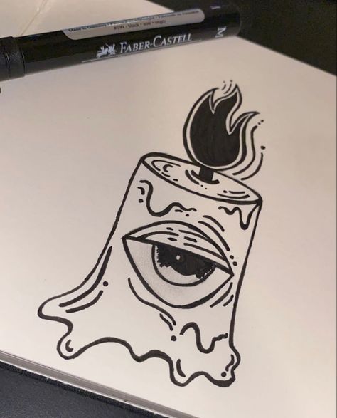 Tattoo Idea • Melting Wax • Melting Candle • High • Faded • Eye • Flame Candle Eye Drawing, Eye Candle Drawing, Melting Object Drawing, Candle Drawing Aesthetic, Flame Drawing Easy, Candle Flame Drawing, Melting Candle Tattoo, Melting Candle Drawing, Grunge Candle