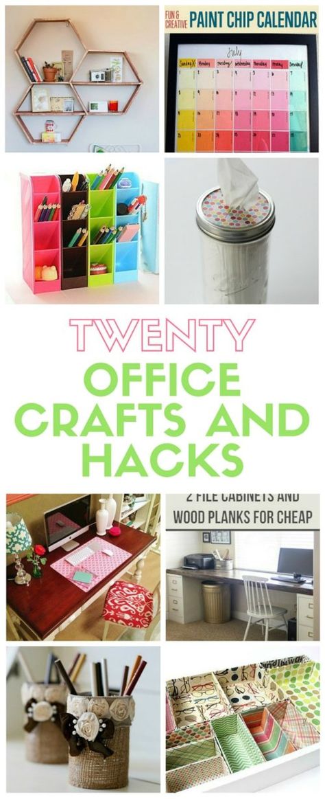 Organize your office space with these DIY office crafts and hacks. These ideas will leave your space functional, organized and a place you'll love to be! Paint Chip Calendar, Organization Crafts, Different Crafts, Diy Office Organization, Office Hacks, Closet Organization Diy, Diy Office, Wine Bottle Diy Crafts, Mason Jar Crafts Diy