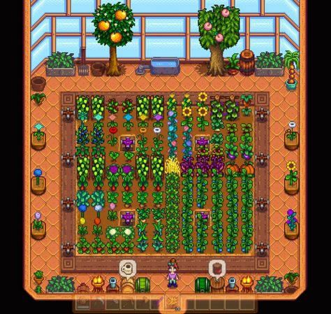 Greenhouse Design Stardew, Greenhouse Layout Stardew Valley, Best Fall Crops Stardew, Stardew Spring Crops, Stardew Valley Crops Seasons, Stardew Farms, Valley Green, Stardew Valley Farms, Top Farm