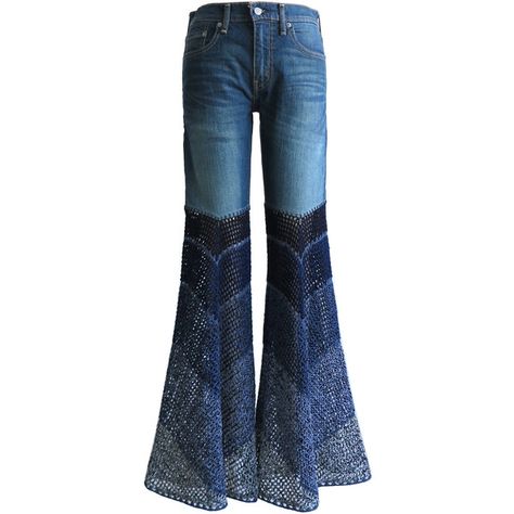 Made to Order -Extra Wide Leg Crochet Bell Bottoms Added to Your Own... ($135) ❤ liked on Polyvore featuring jeans, bell bottom blue jeans, bellbottom jeans, bell bottom jeans, wide leg blue jeans and blue jeans Adding Crochet To Jeans, Diy Bell Bottom Jeans, Crochet Bottoms, Crochet Pants, Custom Jeans, Crochet Skirts, Denim Ideas, Denim Diy, Fashion Project