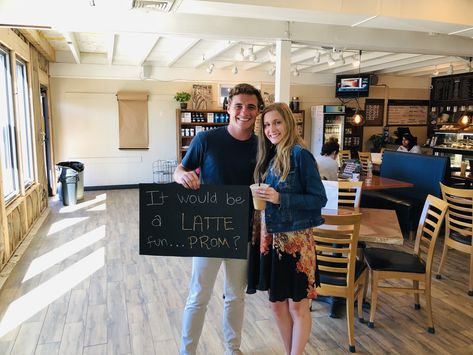 Our favorite time of year: promposal season! We were lucky enough to host and witness this sweet, coffee-themed gesture (she said yes by the way). Promposal Ideas Coffee, Coffee Promposal Ideas, Taylor Promposal, Coffee Promposal, Starbucks Promposal, Hoco Posters, Creative Prom Proposal Ideas, Prom Posters, Prom Proposals