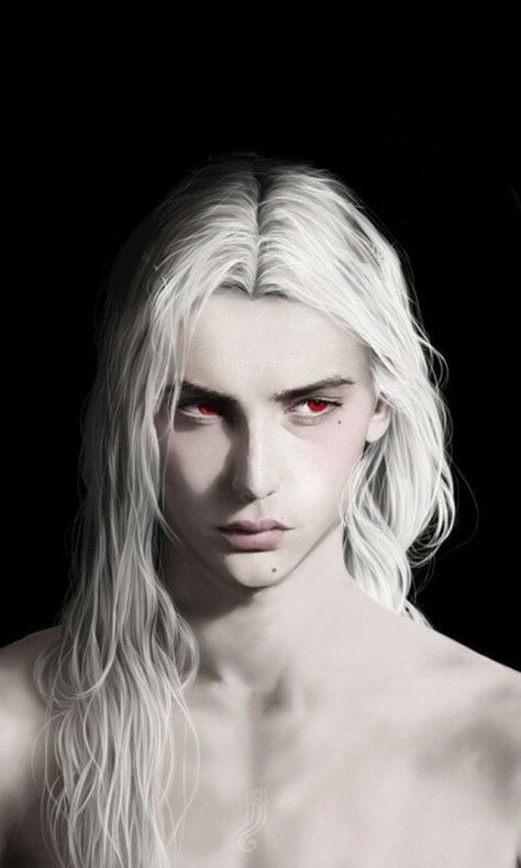 Male Vampire, Long White Hair, Boy Character, Fantasy Male, Character Building, Character Design Male, Long Hair Styles Men, Red Eyes, Dnd Characters