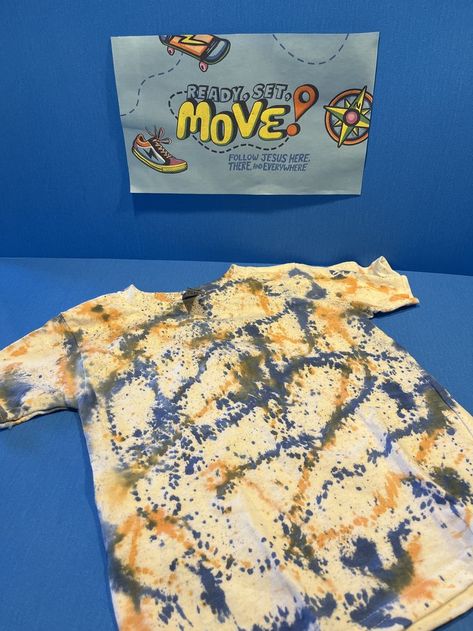 Ready Set Move Vbs, Orange Vbs, Vbs Activities, Vbs Craft, Art Tshirts, Vbs 2023, Splatter Art, Vbs Crafts, Vbs Ideas