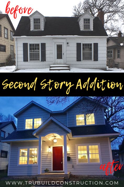 2 Story Addition Back Of House, Second Story Addition Before And After, Dormer Renovation, Second Floor Addition Before And After, Bungalow Addition, 2nd Floor Addition, Cape Cod Renovation, Dormer Addition, Cape Cod Addition Ideas