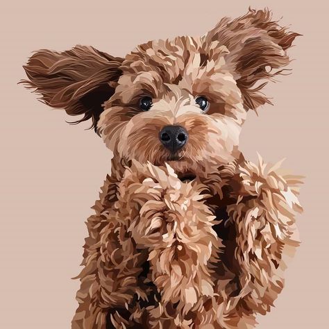 Cavapoo Cartoon Drawing, Cavapoo Painting, Cockapoo Painting, Cavapoo Illustration, Golden Doodle Painting, Goldendoodle Painting, Poodle Painting, Poodle Drawing, Happy National Dog Day