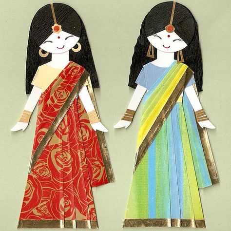 India Crafts, World Thinking Day, Modern Saree, Indian Crafts, World Crafts, Indian Sari, Origami Paper, Dolls Handmade, Paper Dolls