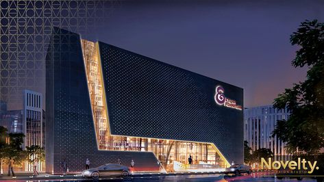 Etqan Furniture Showroom on Behance Furniture Showroom Elevation Design, Showroom Facade Design, Futuristic Factory, Furniture Showroom Design, Factory Facade, Mall Facade, Hotel Facade, Retail Facade, Commercial Design Exterior