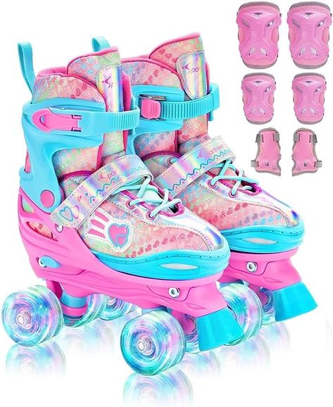 Sportneer Kids Roller Skates, Roller Skates with Protective Gear Set, Adjustable Roller Skates with 8 Light up Wheels, for Girls Kids Youth Beginner Indoor & Outdoor Use : Amazon.co.uk: Sports & Outdoors Light Up Roller Skates, Roller Skate Wheels, Girls Roller Skates, Kids Roller Skates, Kids Skates, Roller Skate Shoes, Skate Wheels, Skate Girl, Protective Gear