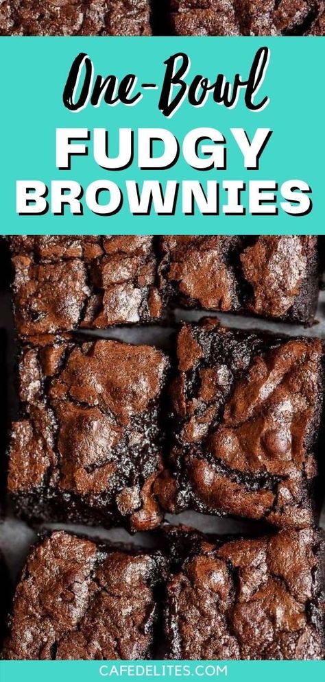 These are the ultimate One-Bowl Fudgy Brownies! You don't need to melt chocolate or chocolate chips with butter together to make these brownies. And you don’t even need two separate bowls. Just one bowl and 5 minutes bring it all together to make the best fudgy brownies you’ve ever eaten in this lifetime. Brownies One Bowl, Brownies With No Chocolate Chips, Brownie No Chocolate Chips, Medium Rare Brownies, Bakers One Bowl Brownies Recipe, Fidget Brownie Recipe, 1 Bowl Brownies, Easy Brownie Recipe Without Chocolate Chips, One Bowl Fudgy Brownies