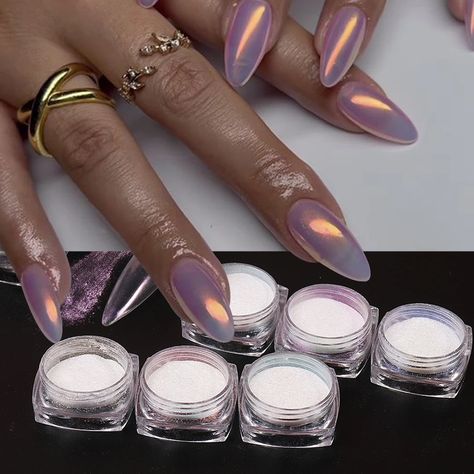 6 Boxes Pearl Chrome Nail Powder Iridescent Holographic Y2K Nails Pigment Set Aurora Unicorn Effect Opal Chrome Nails, Irridecent Design Nails, Opal Nail Designs, Nails Pigment, Chrome Powder Nails, Pearl Chrome Nail, Pearl Chrome, Opal Nails, Aurora Nails