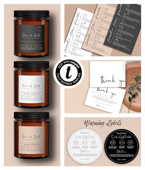 Candle Label Design, Candle Labels Printable, Diy Candle Labels, Candle Printable, Candle Label Template, Modern Candle, Thank You Card Size, Candle Label, Modern Candles