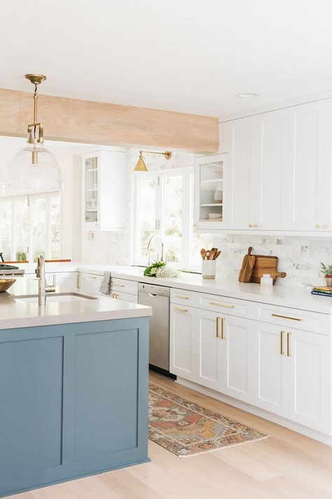 Blue Kitchen Island, Modern Farmhouse Interior Design, Farmhouse Style Furniture, Instagram New Post, Home Bunch, Farmhouse Interior Design, Country House Interior, Farmhouse Interior, Blue Island