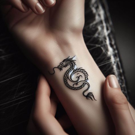 Dragon Tattoo On Wrist For Women, Small Realistic Dragon Tattoo, Cool Dragon Tattoos, Cover Up Tattoo Design, Dragon Wrist Tattoo, Dragon Tattoo For Women Wrap Around Arm, Woman’s Dragon Tattoo, Year Of The Dragon Tattoo, Dragon Tattoo Ankle