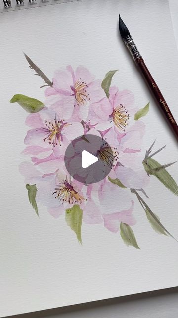 Cherry Blossom Tutorial, Diy Large Wall Art, Huge Tree, Painting Leaves, Art Demonstrations, Cherry Blossom Watercolor, Tree Watercolor Painting, Pink Pom Pom, Learn Watercolor Painting