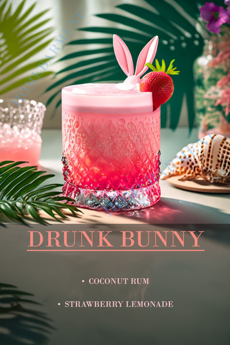 Drunken Bunny Drink, Pretty Mixed Drinks, Unique Mixed Drinks, Fun Drinks Alcohol Recipes, Strong Cocktail Recipes, Yummy Drinks Alcohol, Birthday Drinks Alcohol, Weird Drinks, Bunny Cocktail