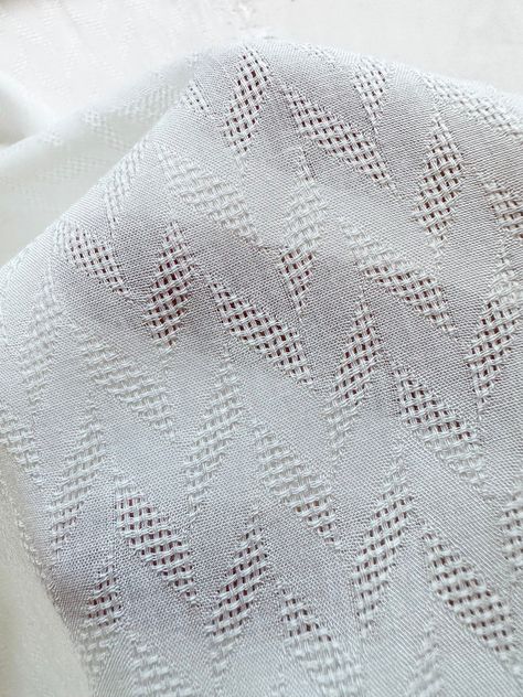 Light, cool, airy, silky, pfd white with a herringbone basket weave stripe woven in. Slightly transparent, this is for the heat! Width: 56”100% rayondeadstock designer Textile Pattern Design, Weave Fabric, Knitted Coat, Basket Weave, Fabric Online, Textile Patterns, Fabric Collection, Knitting Designs, Textile Design