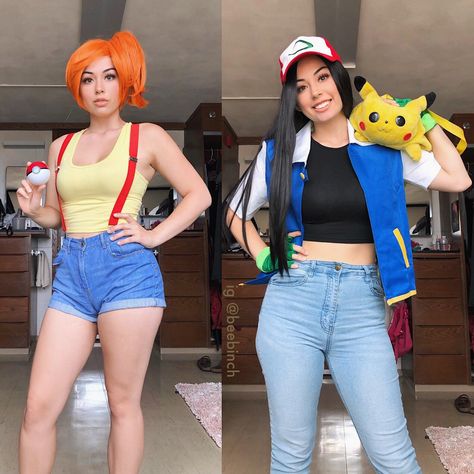 Female Ash Ketchum Costume, Misty Cosplay Pokemon, Pokemon Misty Cosplay, Ash Ketchum Costume Girl, Ash Cosplay Pokemon, Ash Pokemon Costume Women, Ash Ketchum Costume Women, Ash And Misty Costume, Ashley Ketchum