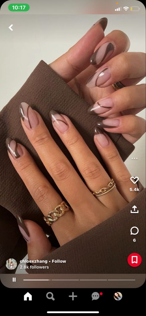 Brown Lines Nails, Brown Line Nails, Nails With Brown, Lines Nails, Kardashian Nails, Line Nails, Brown French, Lines On Nails, Brown Line