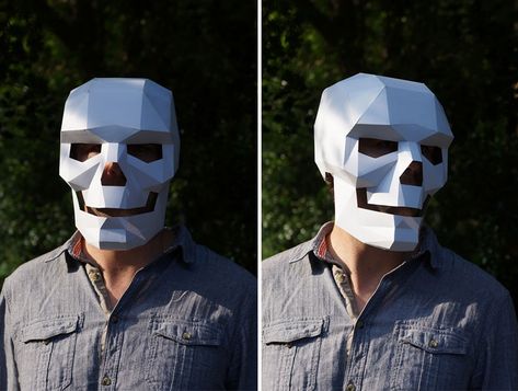 U.K.-based designer Steve Wintercroft has a collection of bizarre geometrical paper masks for Halloween revelers that can be printed out (for a price) and assembled by you right at home. They're an inexpensive, creative and customizable solution to that all-important questions - What should I be for Halloween? Cardboard People, Cardboard Masks, Halloween Diy Paper, Diy Halloween Masks, Cardboard Mask, Skeleton Mask, Diy Skulls, Diy Mascara, Paper Masks