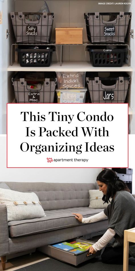 Downsizing Storage Ideas, Small Condo Storage, Small Condo Organization Ideas, Tiny Condo Ideas, New Condo Decor Ideas, Living Room Lighting Small Spaces, Small Condo Storage Ideas, Den Organization Ideas, Den Storage Ideas