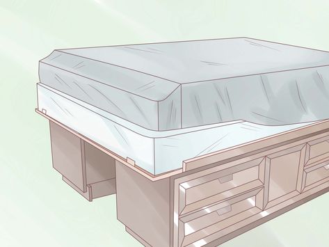 If you have two long dressers that are very sturdy, you can turn them into a queen-sized captain's bed to save space. Then you'll have plenty of clothes storage under the bed and the room will feel much more spacious. Measure the dressers... Dresser Under Bed, Two Dressers, Diy Dressers, Kids Clothes Storage, Diy Clothes Storage, Diy Sofa Bed, Pallet Bed Frame, Murphy Bed Ikea, Captains Bed