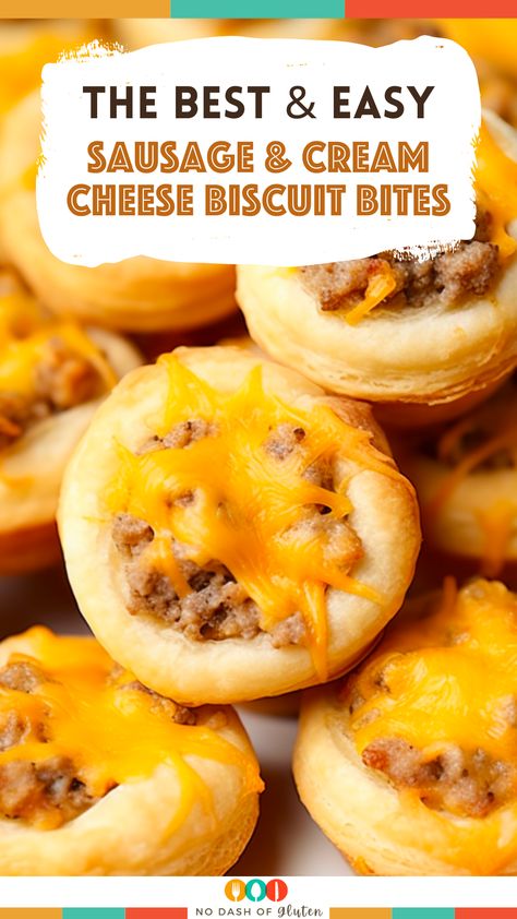 Sausage Puffs Cream Cheeses, Sausage And Cheese Bites, Appetizer Recipes With Biscuits, Recipes Using Grands Flaky Biscuits, Biscuit Dough Breakfast Recipes, Cheesy Sausage Puffs, Food To Make With Biscuits, Sausage Cream Cheese Bites, Biscuit Bites Recipe