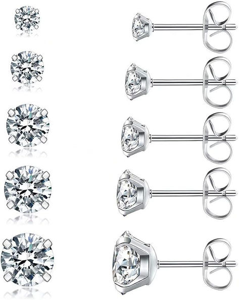 SET OF 5 PAIRS - Package includes 5 pairs of stud earrings in 5 sizes, 3mm/4mm/5mm/6mm/8mm. Gauge Size: 20G =0.8mm, pin size: 10 mm. The butterfly buckle add extra protection for you.
SHINY CUBIC ZIRCONIA - Made of high-quality AAA+ cubic zirconia, which is luxury and classic, perfectly match your various wearing style, make you the focus in the crowd. Cheap Earrings, Womens Earrings Studs, Hot Jewelry, Fine Craft, Cubic Zirconia Earrings, Cz Earrings, Zirconia Earrings, Hypoallergenic Earrings, Cartilage Earrings